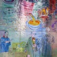 Raoul Dufy (1877-1953). "La fée électricité", détail : la forge et les savants. Huile sur contreplaqué, 1937. Paris, musée d'Art moderne. © Eric Emo / Musée d'Art Moderne / Roger-Viollet © ADAGP