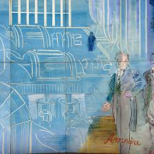 Raoul Dufy (1877-1953). "La fée électricité", détail : la centrale électrique et Ampère. Huile sur contreplaqué, 1937. Paris, musée d'Art moderne. © Eric Emo / Musée d'Art Moderne / Roger-Viollet © ADAGP