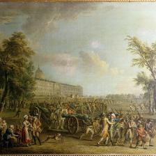 Jean-Baptiste Lallemand (1710-1803 ou 1805). "Pillage des armes aux Invalides, le 14 juillet 1789 au matin". Paris, musée Carnavalet. © Musée Carnavalet / Roger-Viollet 