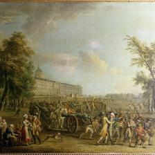 Jean-Baptiste Lallemand (1710-1803 ou 1805). "Pillage des armes aux Invalides, le 14 juillet 1789 au matin". Paris, musée Carnavalet. © Musée Carnavalet / Roger-Viollet 