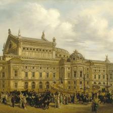 Léonard Saurfelt. "L'Opéra vu de la rue Auber, vers 1880'. Huile sur toile. Paris, musée Carnavalet. © Musée Carnavalet / Roger-Viollet 