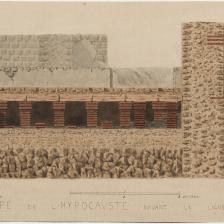 Théodore Vacquer (1824-1899). Paris gallo-romain. "Fol. 192. Édifice romain découvert en la Cité, rue de Constantine, en 1844. Coupe de l'hypocauste suivant la ligne CD". Aquarelle, crayon et encre sur papier. 1844. Bibliothèque historique de la Ville de Paris. © BHVP / Roger-Viollet