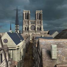 La construction de la Cathédrale Notre-Dame de Paris vers 1300, reconstitution en 3D sous la direction technique de Nicolas Serikoff. Dassault Systèmes, 2012. © Dassault Systèmes