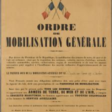 Guerre 1939-1945. "Ordre de mobilisation générale. Modèle n° 1. Métropole. Par décret du Président de la République...". Affiche, Imprimerie Nationale, 1939. Musée du Général Leclerc de Hauteclocque et de la Libération de Paris/Musée Jean Moulin (Paris Musées)