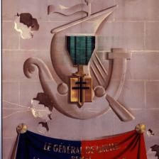 Guerre 1939-1945. "Paris, 25 août 1944. Le général de Gaulle remet la croix de la Libération à la Ville de Paris le 2 avril 1945. Affiche de Phili (Philippe Grach, dit) et R. Dumoulin. Imprimerie Havas. 1945. ©Musée du Général Leclerc de Hauteclocque et de la Libération de Paris/Musée Jean Moulin /  Roger-Viollet