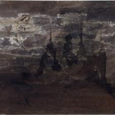 Victor Hugo (1802-1885). "Burg dans la nuit", 1857. Plume et lavis d'encre brune, gouache, grattages. Lavis. Paris, Maison de Victor Hugo. © Maisons de Victor Hugo / Roger-Viollet 